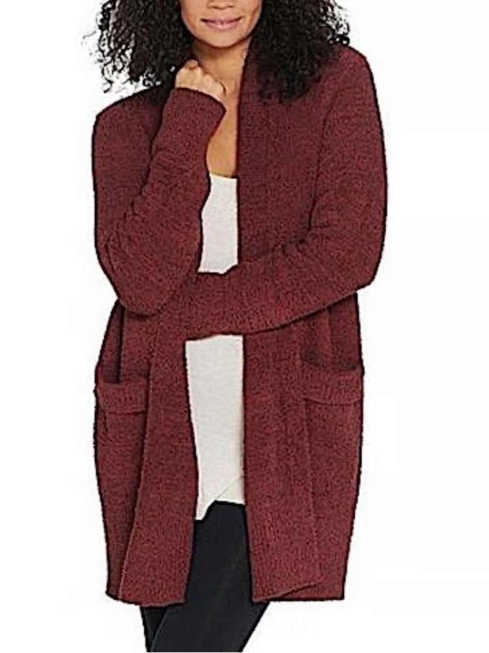 Barefoot Dreams Open-Front Cardigan Sweater Roseberry burnt burgundy M oversized